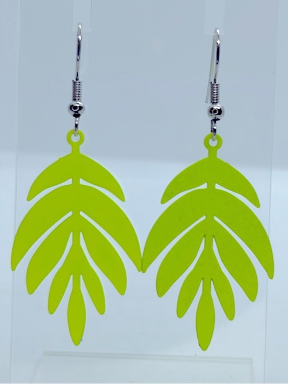 Brass Leaf Fluorescent Yellow Earrings Fashion Jewelry